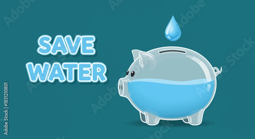 Save Water Piggy Bank Illustration for Water Conservation Awareness.