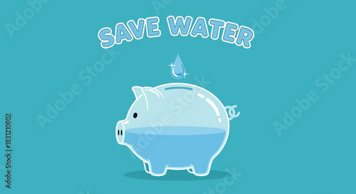 Save Water Piggy Bank Illustration for Conservation Awareness.