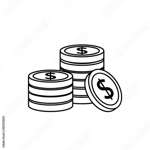 Stacks of Coins with Dollar Sign, Financial Wealth Concept.