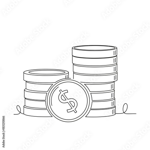Stacks of Coins with Dollar Sign - Financial Wealth Illustration.