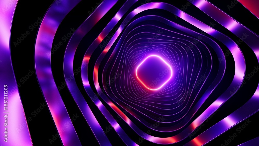 Fototapeta premium Abstract neon background featuring rounded linear shape, glowing in the dark. Futuristic wallpaper