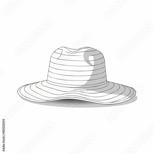 Vector of a stylish white hat with black outlines and a wide brim on a white background