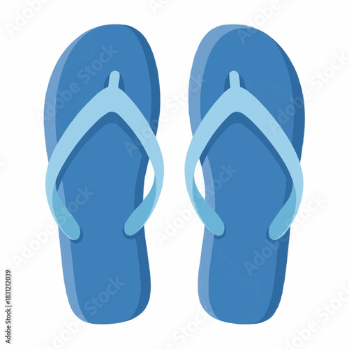 Vector of a pair of blue flip flops with light blue straps on a white background design image