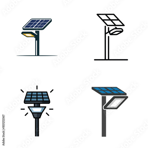 Solar street lights in modern design showcasing renewable energy  