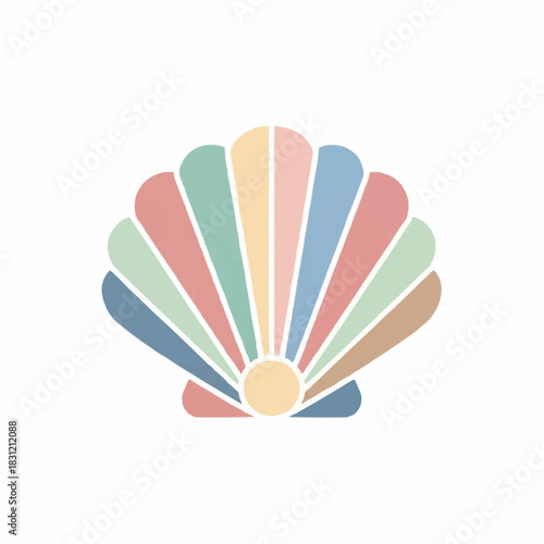 Vector of a colorful seashell with pastel shades and a central yellow circle design element here