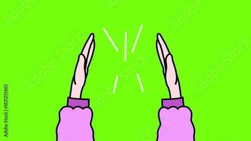 Animated hands doing a high five followed by a clapping gesture. Symbol of teamwork, success, encouragement, and celebration. Green background for easy chroma key use.