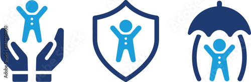 child protection, safety, security, care, hands, shield, umbrella, baby, kid, person, icon, symbol, graphic, design, illustration, insurance, family, well-being, health, support, defense, shelter, pro