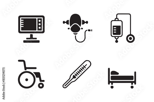 Medical icons representing healthcare equipment and supplies
