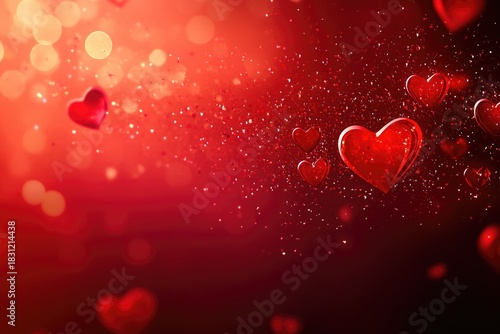 Romantic red hearts floating on soft bokeh background for valentine's day celebration