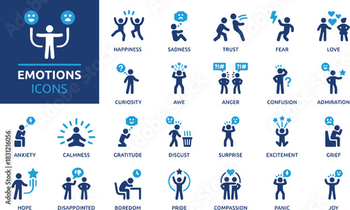 emotions, feelings, happiness, sadness, trust, fear, love, curiosity, awe, anger, confusion, admiration, anxiety, calmness, gratitude, disgust, surprise, excitement, grief, hope, disappointed, boredom