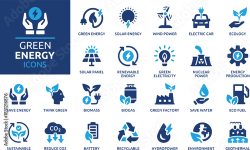 green energy, icons, solar energy, wind power, electric car, ecology, solar panel, renewable energy, green electricity, nuclear power, energy production, save energy, think green, biomass, biogas, gre
