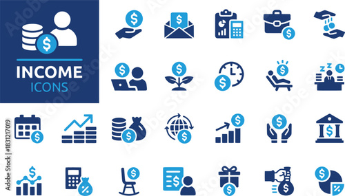 income, finance, money, icons, set, cash, coins, investment, savings, growth, profit, salary, earnings, wealth, banking, budget, calculator, gift, envelope, laptop, business, financial, success, loan,