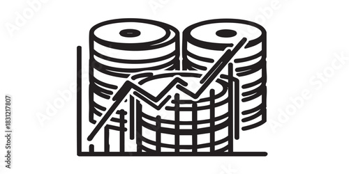 Storage disk drives with chart thin line icon, data hoarding concept. Vector graphics. Array resource consumption graph sign on white background, style icon mobile or web design