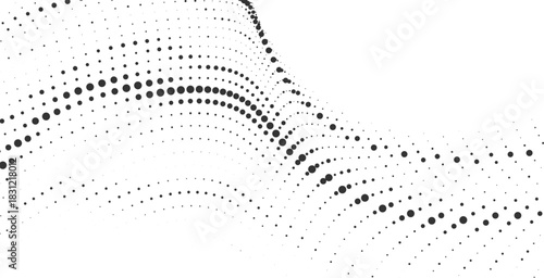 Abstract digital particle wave flowing across a clean white background, creating a dynamic sense of modern technology and data visualization Vector
