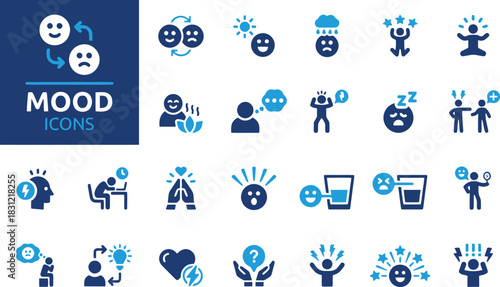 mood, emotion, icons, set, happy, sad, confused, stressed, relaxed, excited, tired, thinking, feeling, mental, health, change, balance, energy, idea, surprise, overwhelmed, calm, sleep, joy, despair