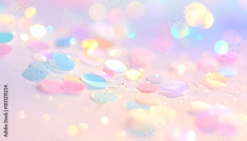 Fototapeta Naklejka Na Ścianę i Meble -  Colorful Pastel Glitter Confetti. Blurred Glitter Bokeh Confetti Lights Background
