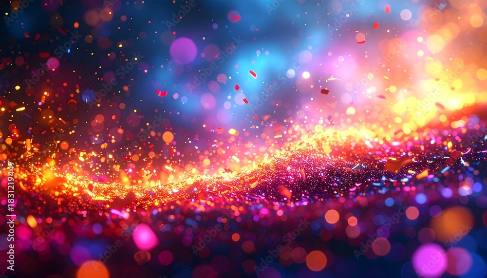 Fototapeta premium Epic Festival Light Confetti. Blurred Glitter Bokeh Confetti Lights Background