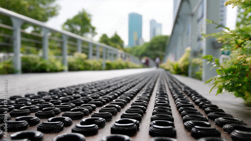 Fototapeta premium Close Up of a Ramp Surface Texture with Anti Slip Pattern No People Visible Showing Safety Engineering in Accessible City Design shallow depth defocused background ramp