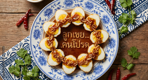 Thai Son-in-Law Eggs (Kai Look Keuy) with Creative Fried Shallot Typography