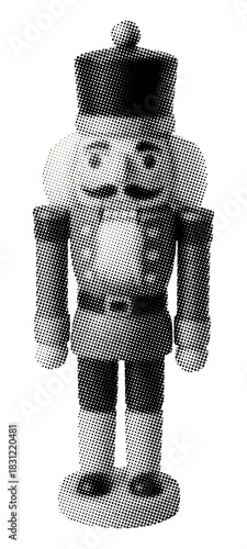 nutcracker isolated with traditional uniform hat belt boots retro halftone vintage dots texture cut-out collage element for mixed media Christmas winter seasonal decor design