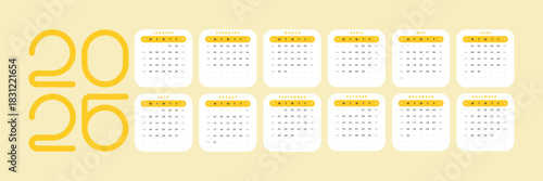 Clean Minimalist Calendar 2026 Yellow color
