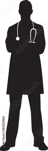 Professional doctor silhouette with stethoscope on white background