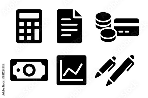 Abstract Financial Technology Icons Representing Digital Investment and Data Analysis