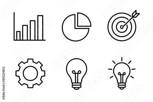 Business Strategy Icons Representing Growth Analysis Targeting Solutions And Innovation