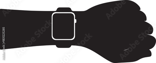 Smartwatch on arm silhouette icon, modern wearable technology device.