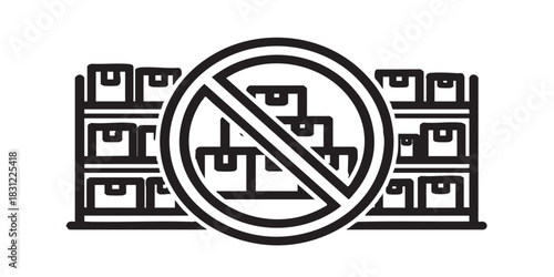 Warehouse of report boxes prohibited thin line icon, hoarding concept. Vector graphics. Keeping packages forbidden, security sign on white background, style icon mobile or web design