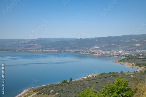 Fototapeta Naklejka Na Ścianę i Meble -  Top view of Iznik and Iznik Lake in Türkiye 2025