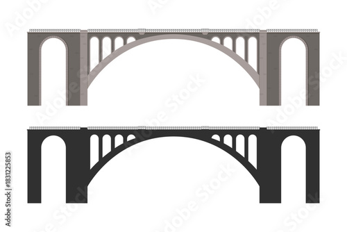 Isolated bridge side view. Industrial drawing of an architectural structure. Modern engineering transport structure. Detailed blueprint