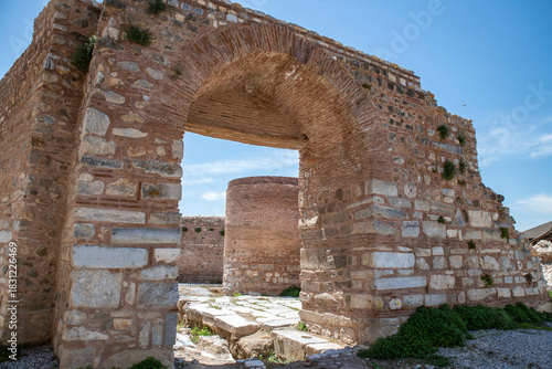 Fototapeta Naklejka Na Ścianę i Meble -  Iznik Castle gate, walls and water channel in Türkiye 2025 