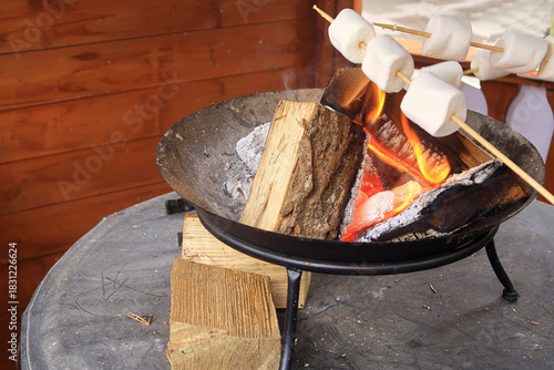 Marshmallows being toasted on an open fire
