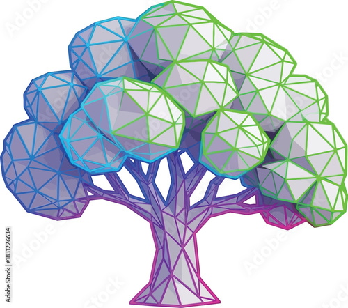 Modern digital tree with vibrant colors brings a futuristic design edge