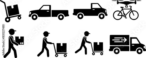 Different delivery silhouette icons set, simple design, vector stock illustration
