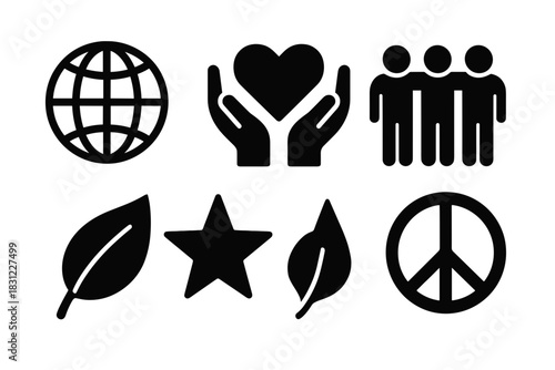 Vector Icons Representing Global Community Care and Environmental Awareness