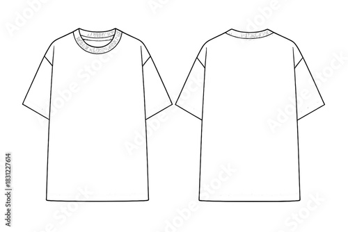 Front and Back View of a Simple Black T-Shirt Design with Round Neck and Short Sleeves
