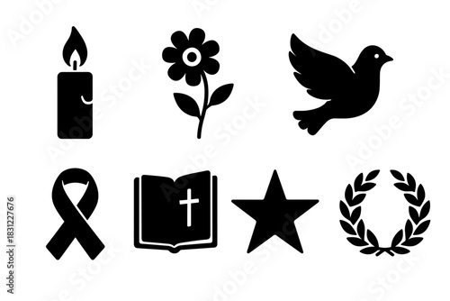 Symbols of Hope and Remembrance Including Candle Flower Dove Ribbon Bible Star and Wreath