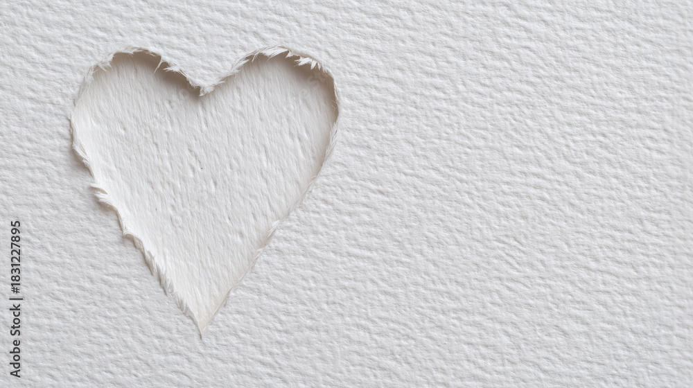 Obraz premium Close Up Of A Torn Heart Shape Cut From Textured Paper With Rough Edges