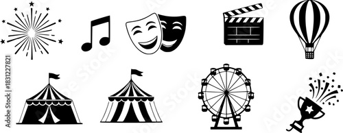 Festival silhouette different icons set, simple design, vector stock illustration.
