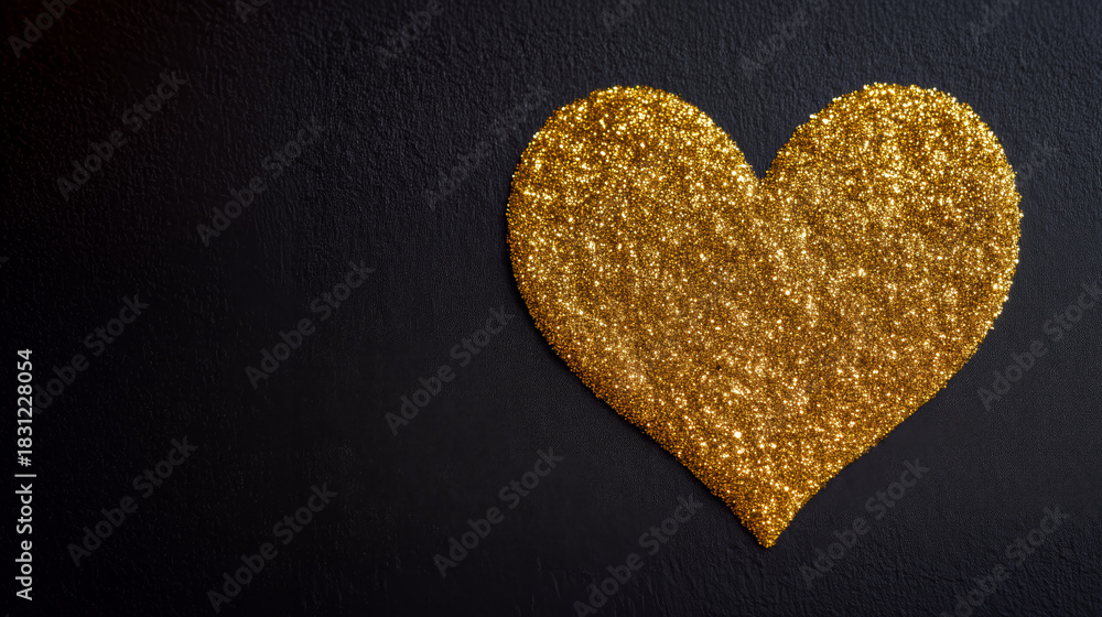 Obraz premium Treść wiadomości Gemini Golden Glitter Heart Symbol: Sparkling Romantic Love and Passion Celebration, Luxury Valentines Texture and Desire Branding for Emotional Holiday Themes