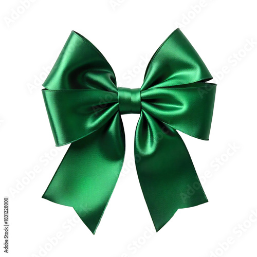 Isolated green ribbon bow for holiday gift decoration