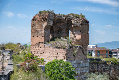 Fototapeta Naklejka Na Ścianę i Meble -  Iznik Castle gate, walls and water channel in Türkiye 2025 