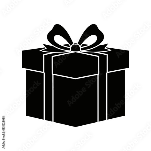 Black gift box with ribbon on a white background  