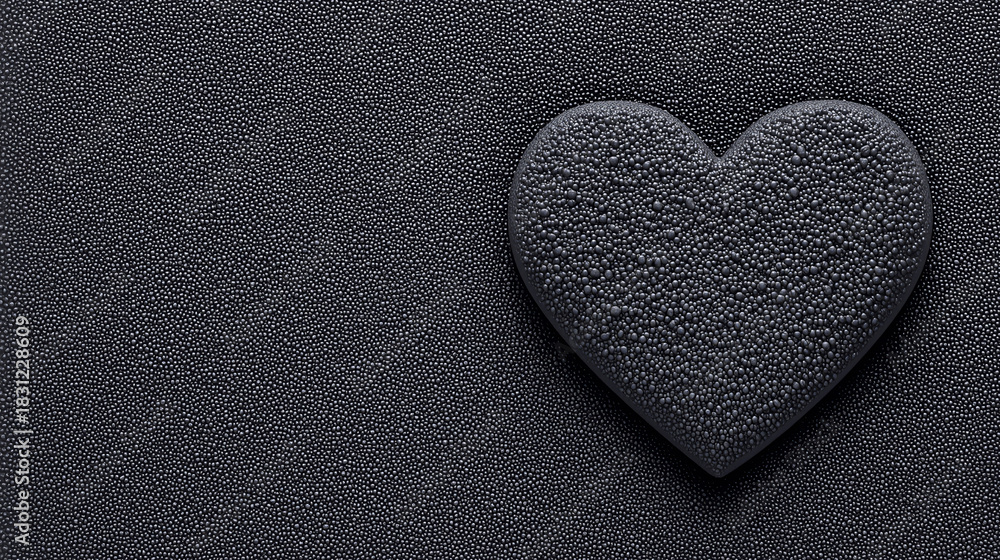 Obraz premium Modern Monochromatic Granules Forming Heart Shape on Dark Background, Luxury Grainy Texture for Romantic Valentine and Abstract Love Branding