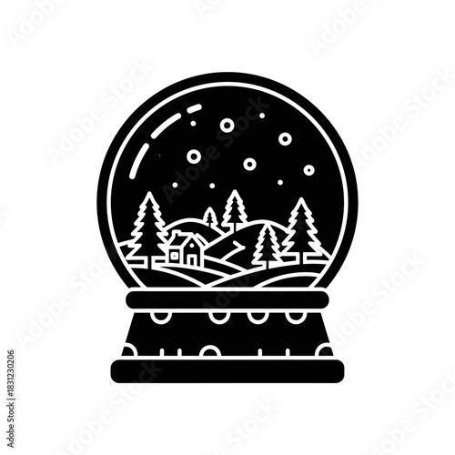 Decorative snow globe icon featuring a winter scene