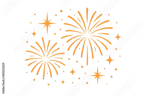 Bright orange glitter, starburst, and sparkling fireworks against a dark backdrop, with luminous particles, warm glow, and stardust, produce a luxurious  suitable for holiday and New Year cards