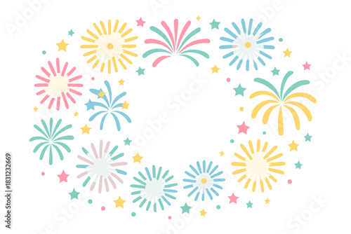 Bright fireworks background featuring a central space
