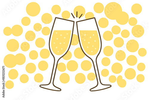 Celebrate with champagne against a golden sparkling bokeh backdrop, featuring glasses of sparkling wine set before a delicate bright gold bokeh, and a horizontal background ideal for celebrations and